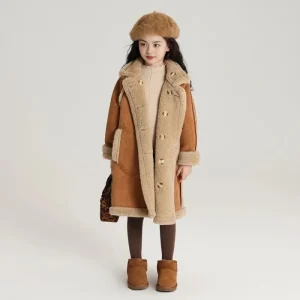 Girls' Fleece Lined Reversible Velvet Coat with  Faux Fur Warm  Outdoor Winter Clothing