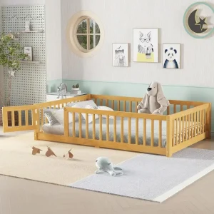 Full Size Floor Bed with High Rails and Door